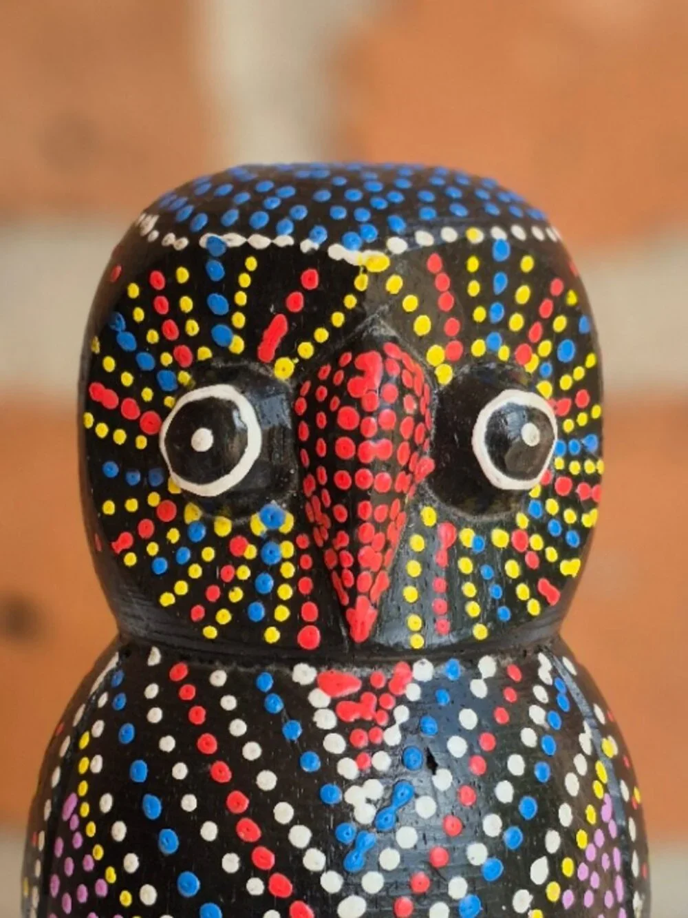 Hand Painted Wooden Owl Figurine Dot Art Folk Art Sculpture